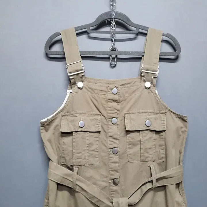 [BUNJANG] Khaki Belted Overalls / 카키색 벨트 멜빵 바지