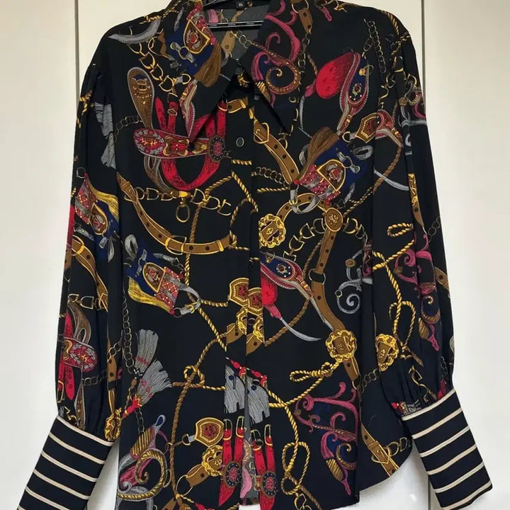 [BUNJANG] Egoist Black Pattern Blouse / 에고이스트 블랙 패턴 블라우스
