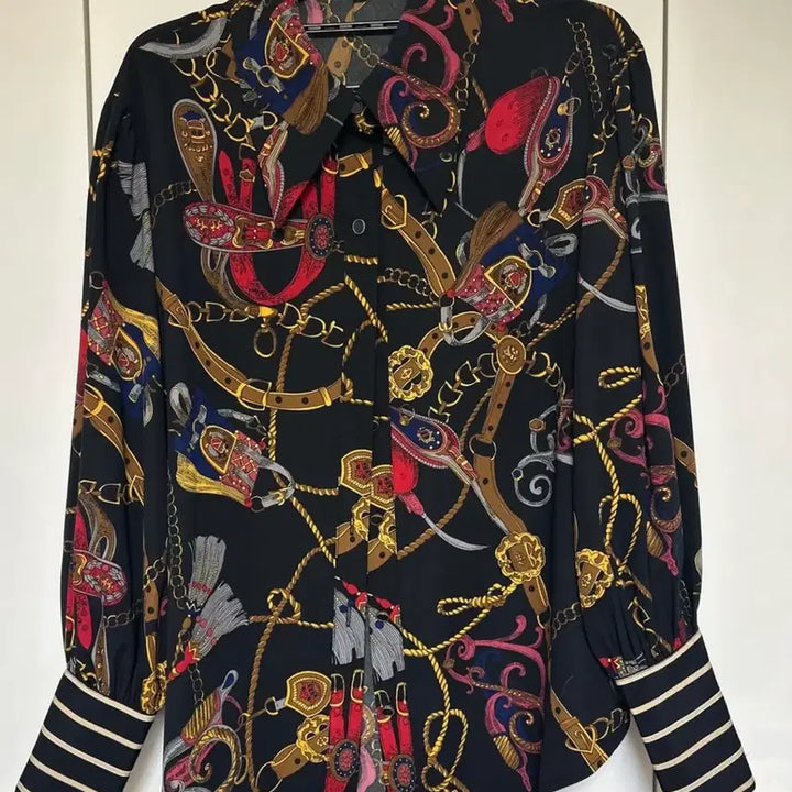 [BUNJANG] Egoist Black Pattern Blouse / 에고이스트 블랙 패턴 블라우스