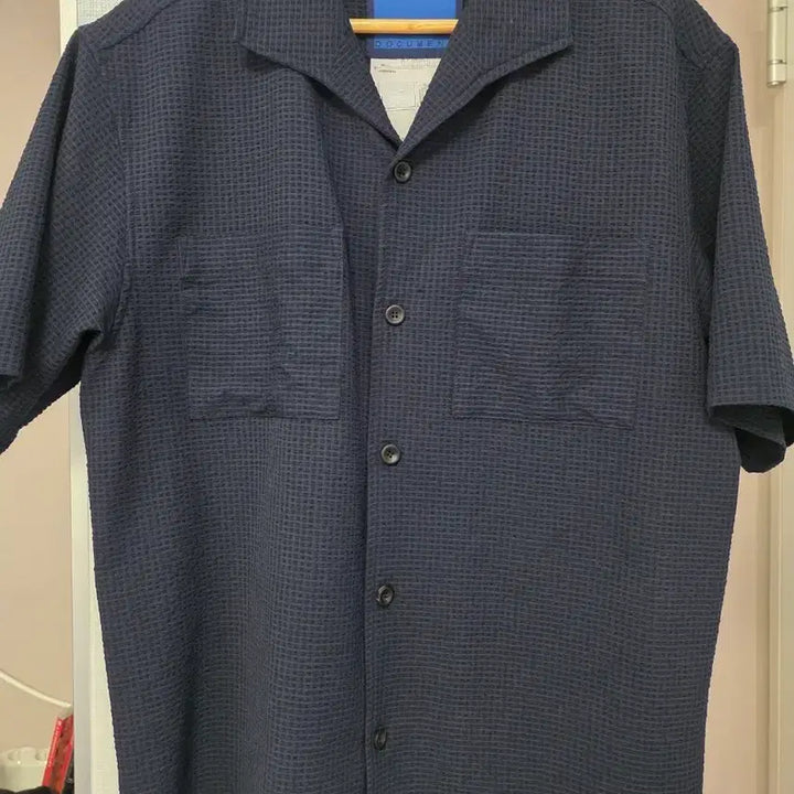 [BUNJANG] Document Seersucker Open Collar Shirt Navy - M Size / [M사이즈] 도큐먼트 시어서커 오픈카라 셔츠 네이비색상