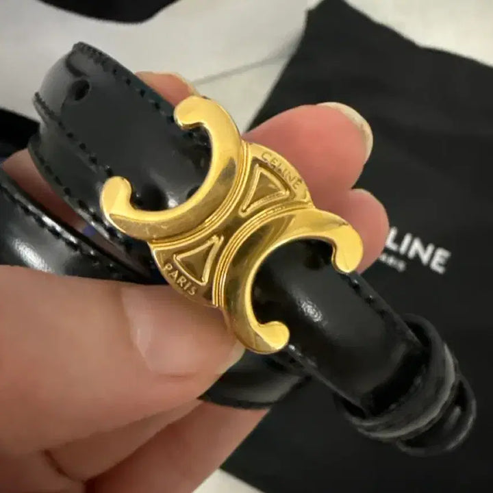 [BUNJANG] Celine Triomphe Belt Black Gold 75 / 셀린느 트리옹프 벨트 블랙 금장 75