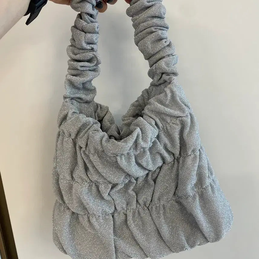 [BUNJANG] Pearl Silver Ruched Shoulder/Tote Bag / 펄실버 셔링숄더백겸토트백(촬영만함