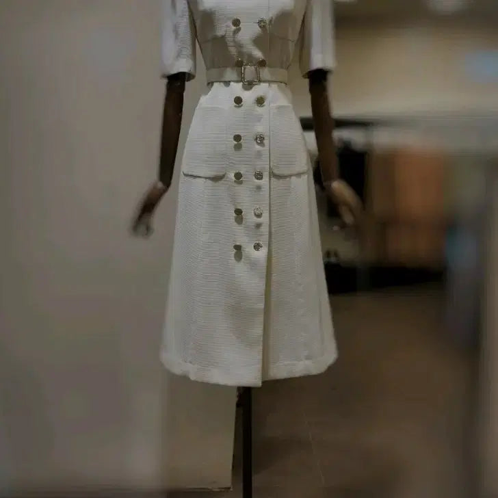 [BUNJANG] MojoSphin White Belt Double Button Dress / 모조에스핀 화이트 벨트 더블버튼 원피스(55,2023년식)
