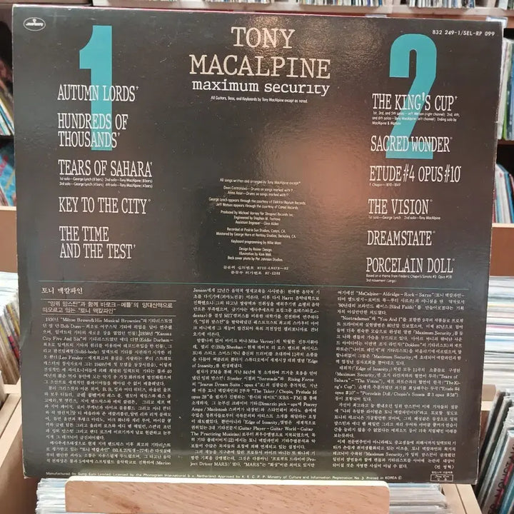 [BUNJANG] 토니 마칼파인 Maximum Security LP / 토니 마칼파인 Maximum Security LP