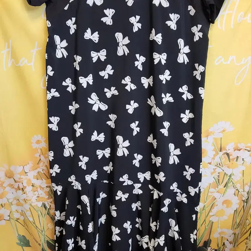 [BUNJANG] Black Ribbon Pattern Long Dress / 리본 패턴 블랙 롱 원피스