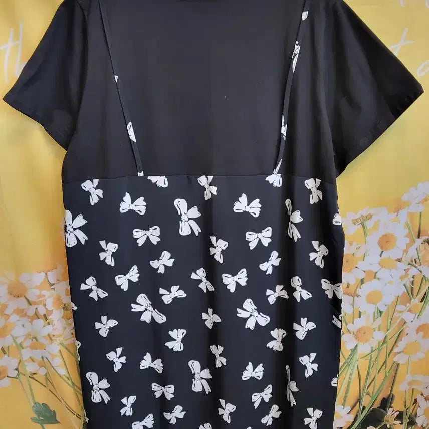[BUNJANG] Black Ribbon Pattern Long Dress / 리본 패턴 블랙 롱 원피스