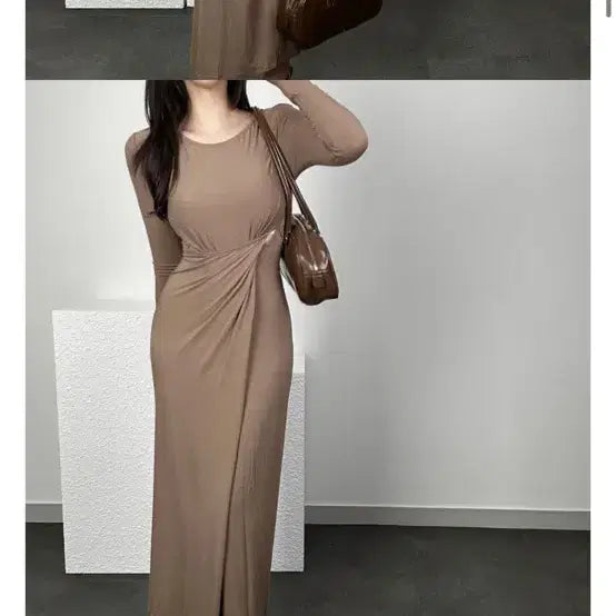 [BUNJANG] Wrap Long Dress / 뱃살 복부커버원피스 글래머 랩 원피스 u넥 유넥 꼬임 롱 원피스 꾸안꾸