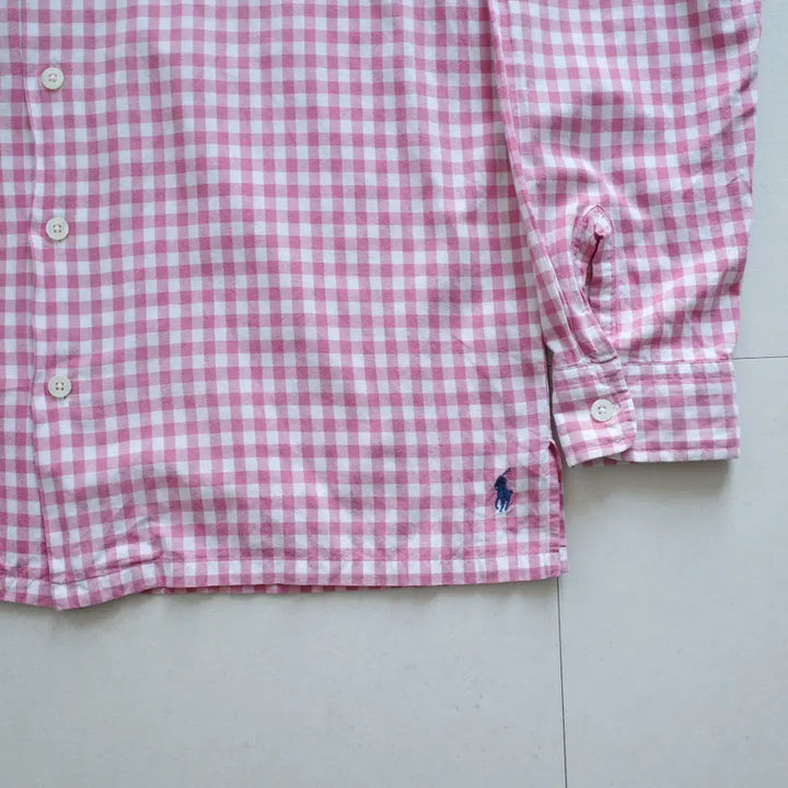[SOLD OUT] 90s 폴로 랄프로렌 핑크 체크 오픈카라 셔츠 L