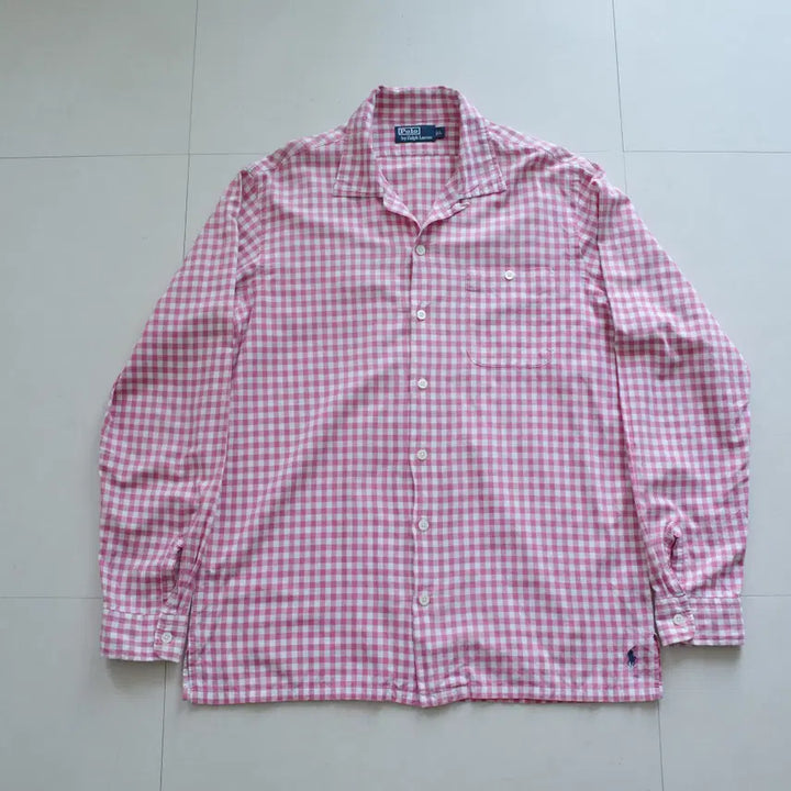 [SOLD OUT] 90s 폴로 랄프로렌 핑크 체크 오픈카라 셔츠 L