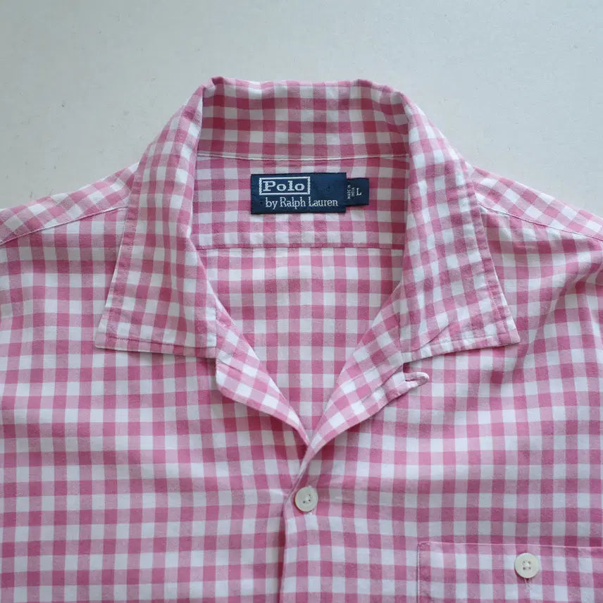 [SOLD OUT] 90s 폴로 랄프로렌 핑크 체크 오픈카라 셔츠 L
