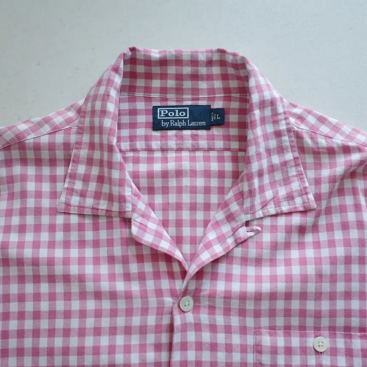 [SOLD OUT] 90s 폴로 랄프로렌 핑크 체크 오픈카라 셔츠 L