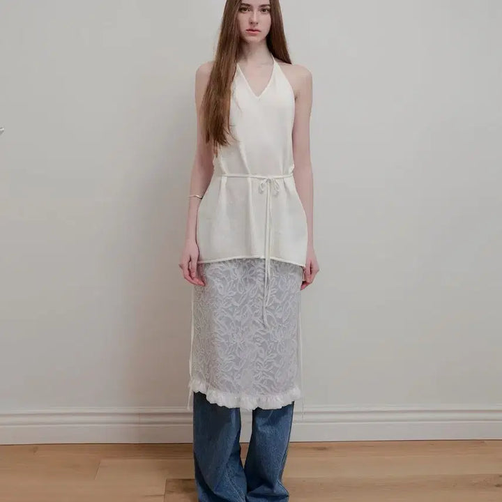[BUNJANG] Aopt Layered Halterneck Knit Top / 아옵트 레이어드 홀터넥 스프링썸머 니트