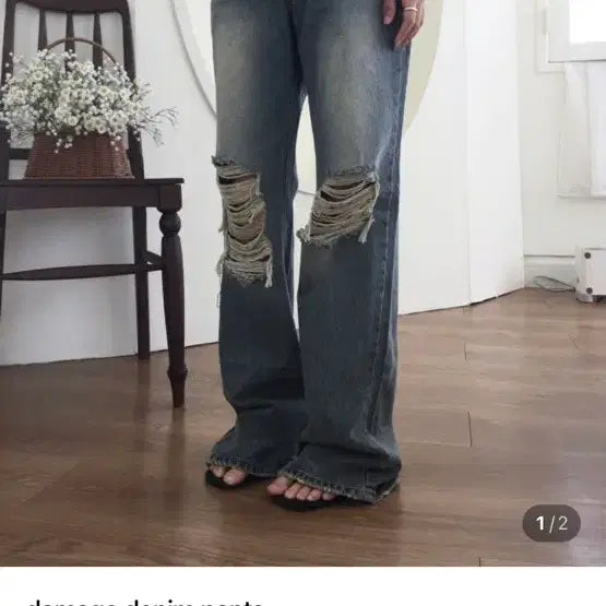 [BUNJANG] Yunbinu Herebefore Damage Denim Pants M / 윤비누 히어비포 데미지 데님 팬츠 M