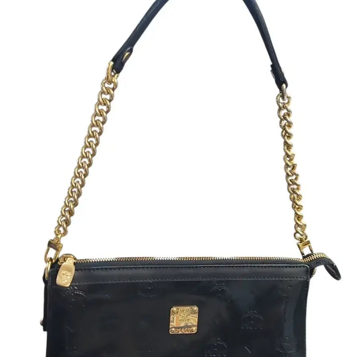 [BUNJANG] MCM Black Enamel Chain Shoulder Bag Clutch / MCM 블랙 에니멜 체인 숄더백 클러치백