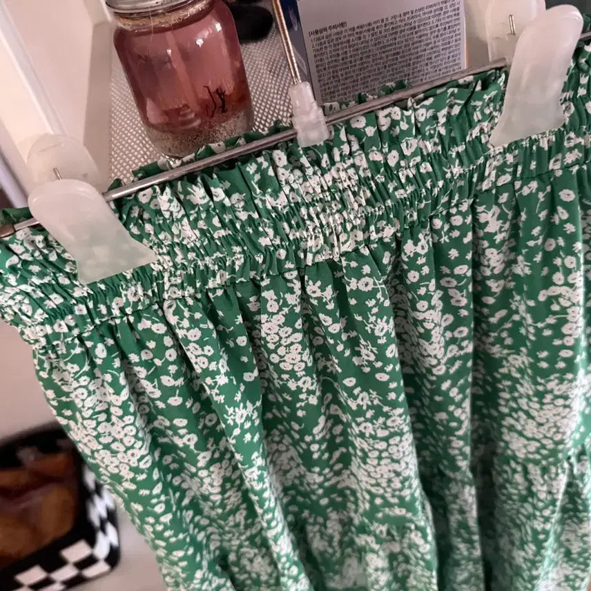 [BUNJANG] Green Flower Pattern Long Skirt / [완전 깨끗] 그린 플라워 롱 스커트