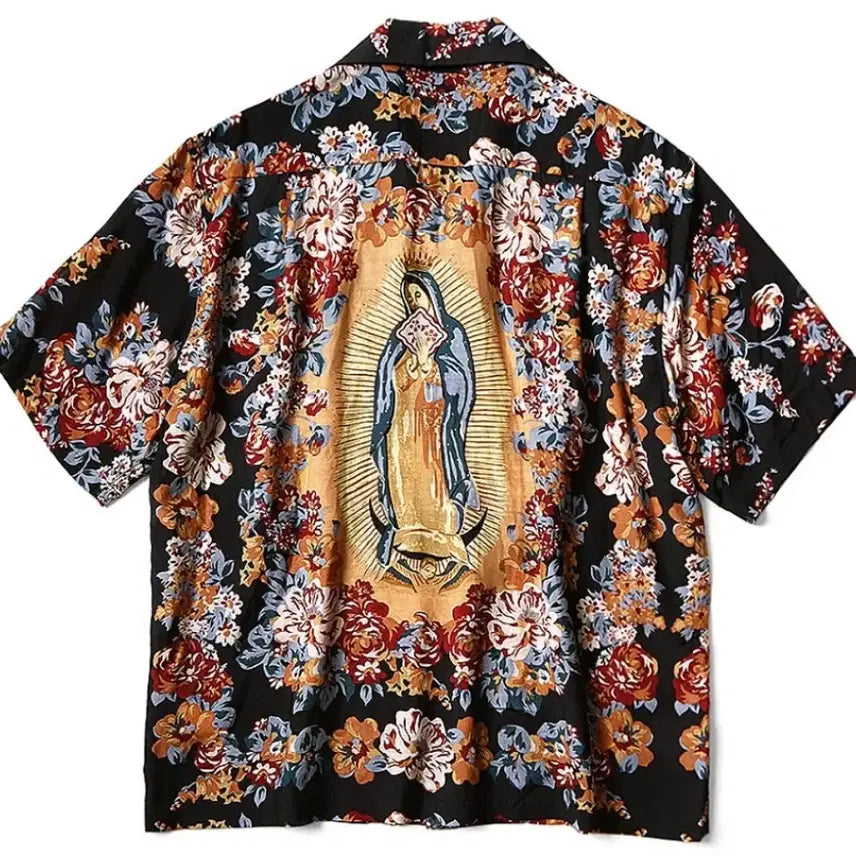 [BUNJANG] Kapital Silk Rayon Maria Pattern Aloha Shirt Black / 5) 캐피탈 실크 레이온 샴페인 마리아 패턴 랭글 칼라 알로하 셔츠 블랙