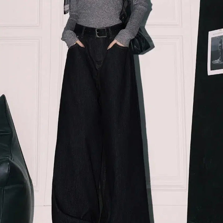 [BUNJANG] Black Wide Denim Pants / 블랙 와이드 데님 팬츠