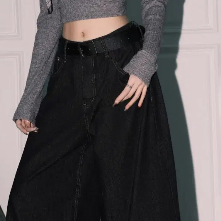 [BUNJANG] Black Wide Denim Pants / 블랙 와이드 데님 팬츠
