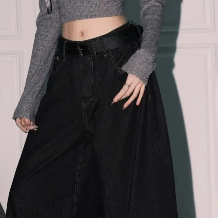 [BUNJANG] Black Wide Denim Pants / 블랙 와이드 데님 팬츠