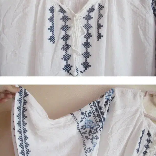 [BUNJANG] White Embroidered Bohemian Blouse (Oversized) / 화이트 자수 /보헤미안 블라우스 (박시함)