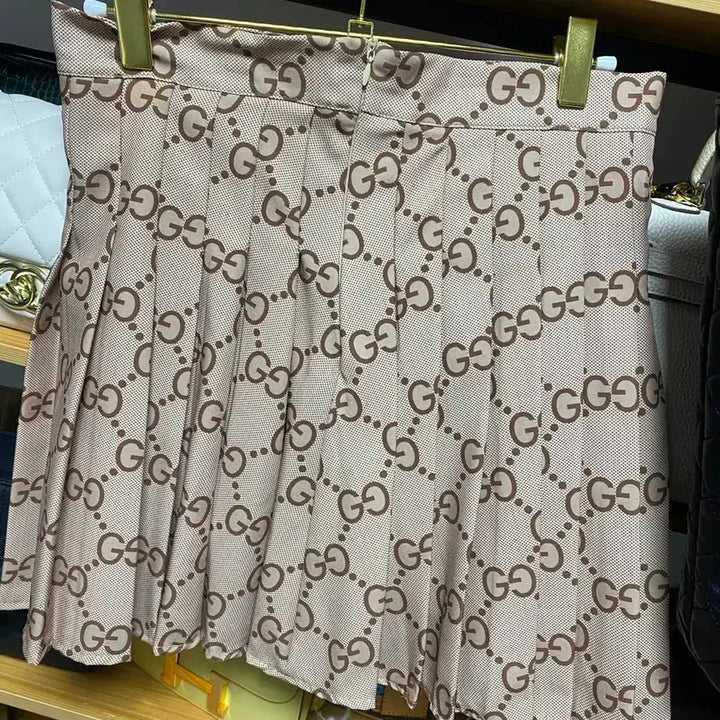 [BUNJANG] Beige Patterned Pleated Skirt / 주름 스커트