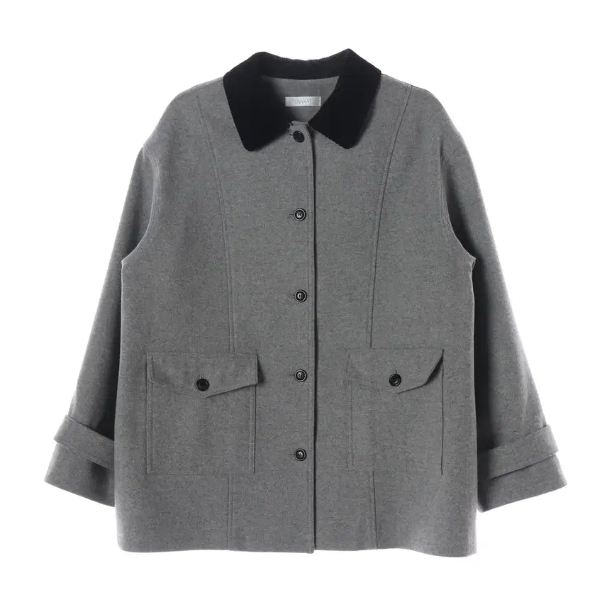 [BUNJANG] Thanath 25SS Color Block Single Wool Half Coat Grey / 타낫 25SS 배색 카라 오버핏 싱글 울 하프 코트 그레이