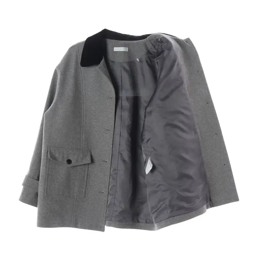 [BUNJANG] Thanath 25SS Color Block Single Wool Half Coat Grey / 타낫 25SS 배색 카라 오버핏 싱글 울 하프 코트 그레이