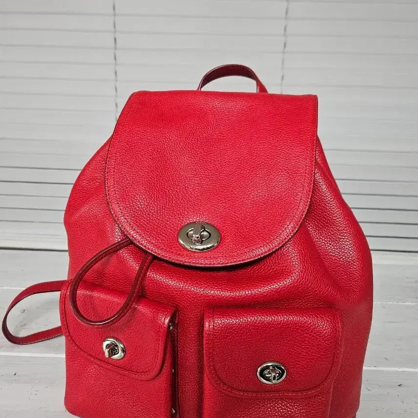 [BUNJANG] Coach Leather Backpack Red / 코치 가죽 백팩 레드(정품)