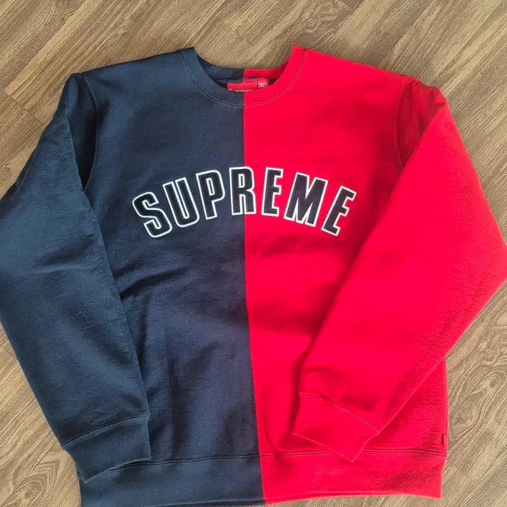 [BUNJANG] Supreme Split Sweatshirt (Navy/Red) - XL / 18fw 슈프림 스플릿 스웻셔츠