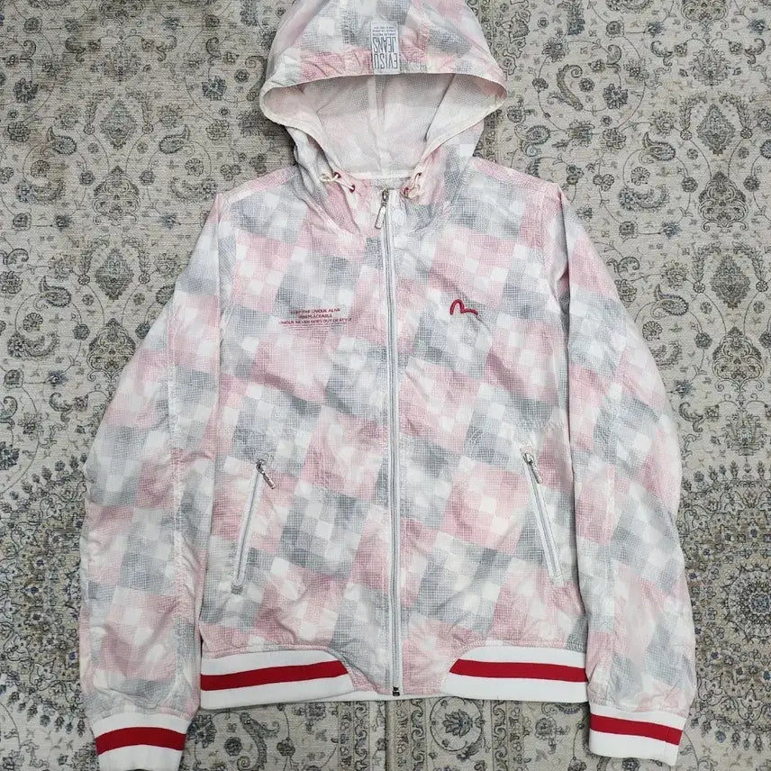 [BUNJANG] EVISU Checked Pattern Hooded Windbreaker Jacket / EVISU 에비수 체크 패턴 후드 바람막이 M (55까지)