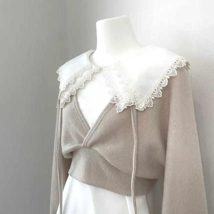 [BUNJANG] White Lace Big Collar Blouse - Layered Style / 레이스 빅카라 블라우스 화이트 러블리 히메갸루 양산형 레이어드 소녀