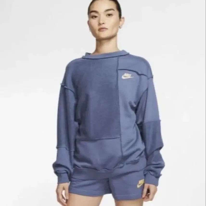 [BUNJANG] Nike Blue Patchwork Sweatshirt S / 나이키 블루 패치워크 맨투맨 티셔츠 S