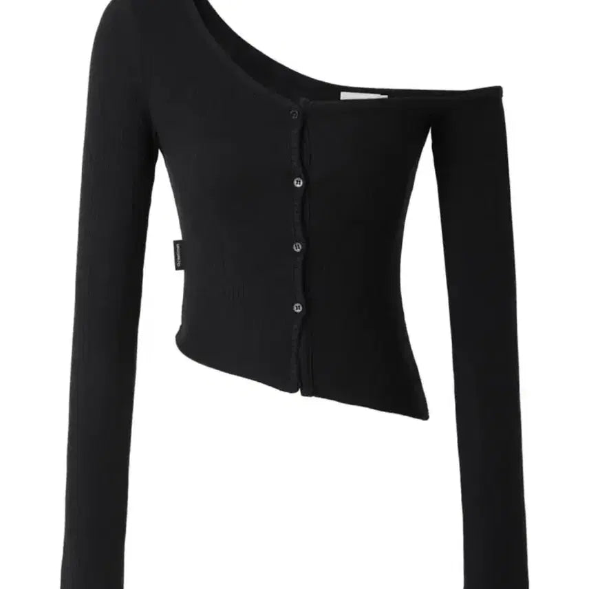 [BUNJANG] 3times One Shoulder Button Knit Cardigan Black / 쓰리타임즈 쓰탐 원숄더 버튼 티 니트 가디건 블랙