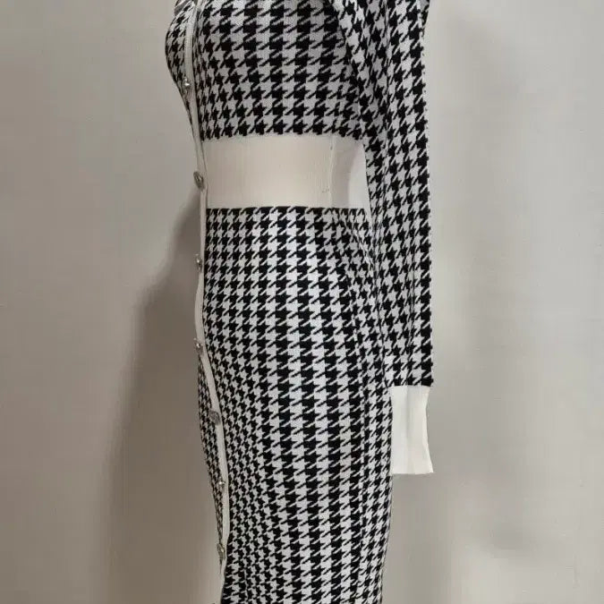 [BUNJANG] Houndstooth Check Knit Long Dress S / 하운드투스 체크 니트 롱 원피스 S op4