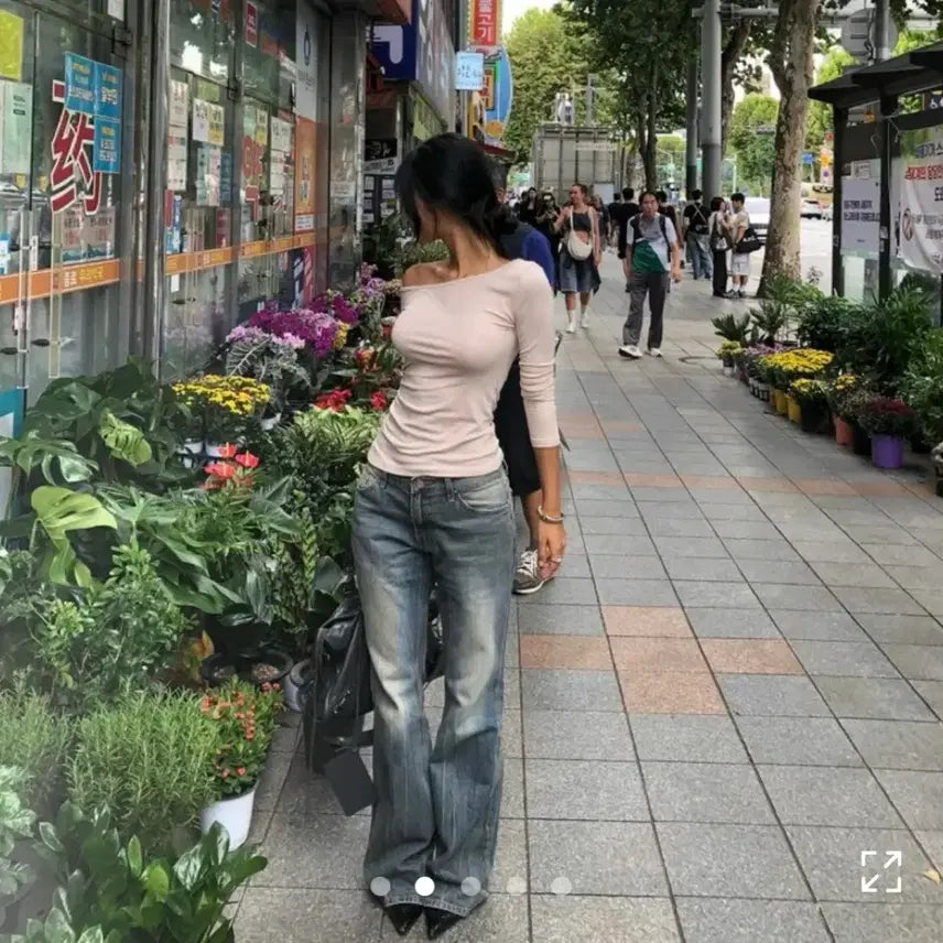 [BUNJANG] Dope Basic One Shoulder Top Light Beige / 도프 베이직 원숄더 티 연베이지