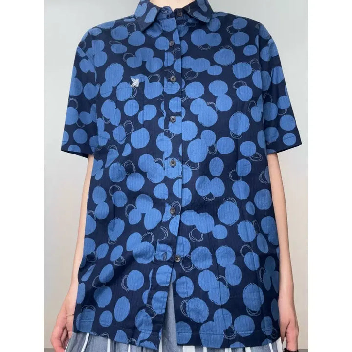 [SOLD OUT] 일본빈티지 야마모토 칸사이 블루 도트 반팔 셔츠