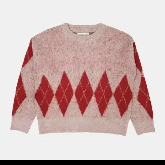 [BUNJANG] Somewherebut 헤어리 Argyle Check Knit Pink / (원가8.9) 썸웨어버터 헤어리 아가일 체크 니트 핑크