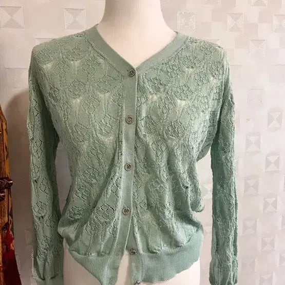[BUNJANG] Summer Mint See-through Cardigan / 고급스러운 시스루 민트 여름 가디건