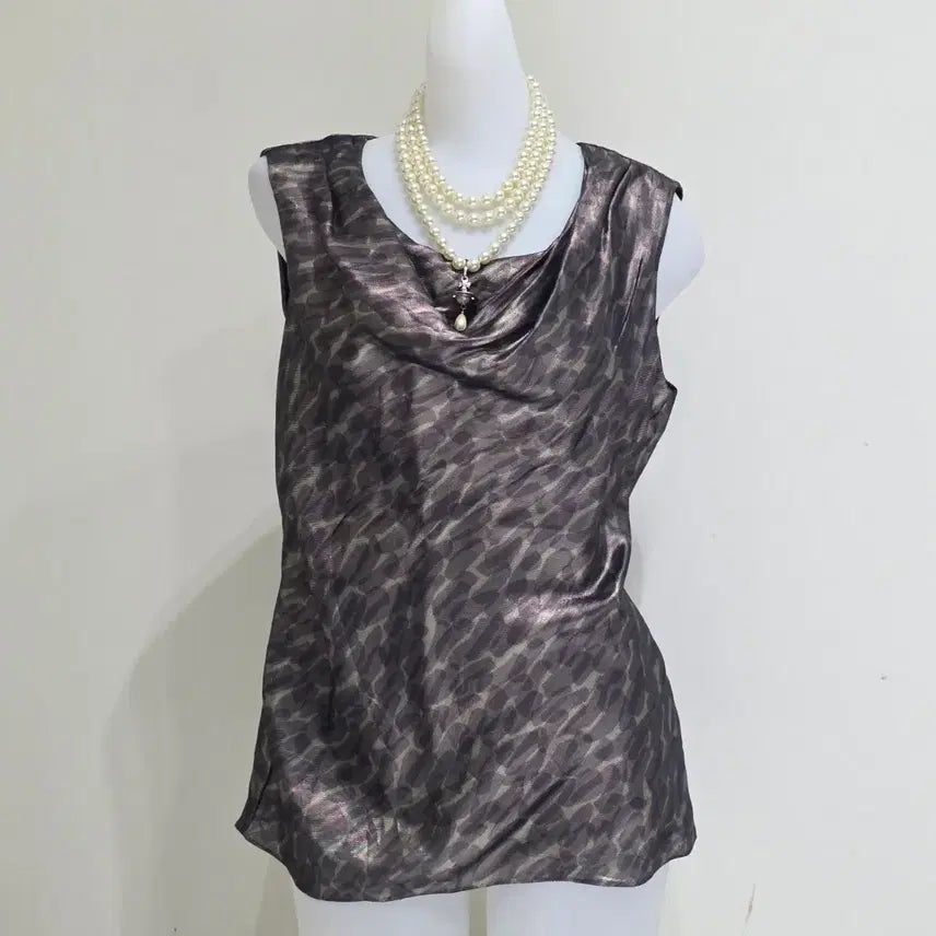 [BUNJANG] Dama Collection Vintage Drape Satin Glitter Layered Sleeveless Top / 일본빈티지)드레이프 새틴글리터 셔링 긱시크 레이어드 블랙슬리브리스민소매탑