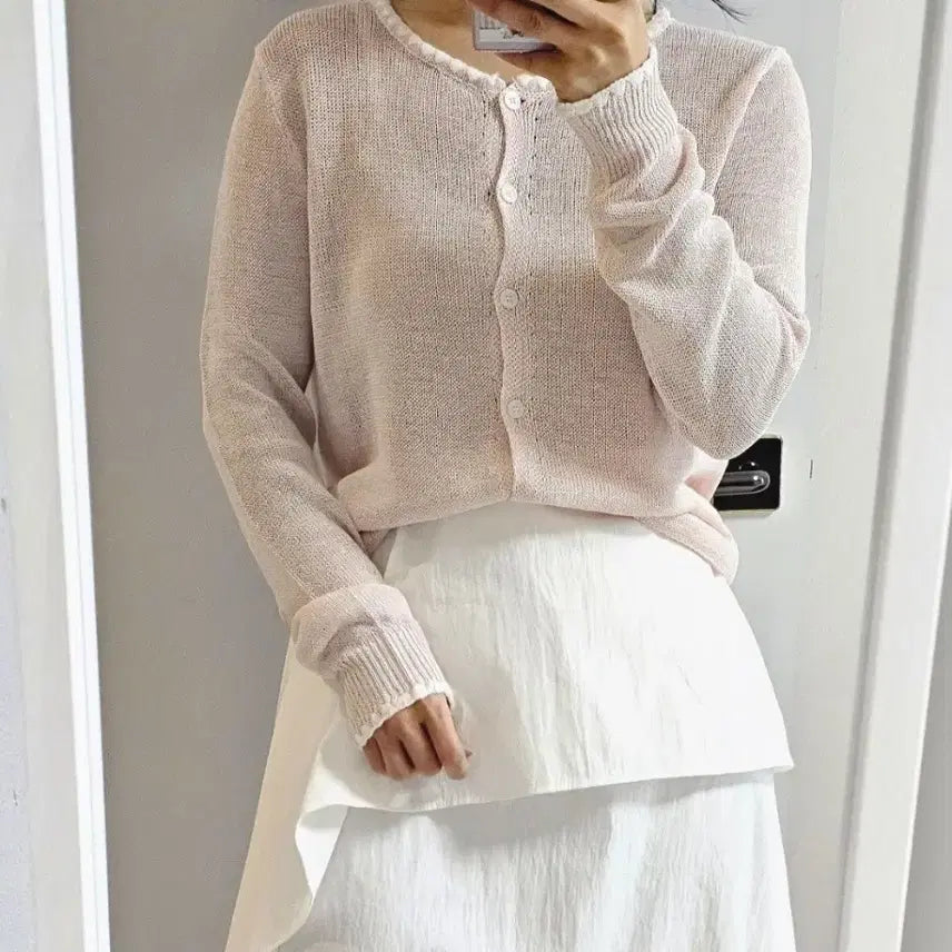 [BUNJANG] Wave Pattern Knit Cardigan / 배색 웨이브 여리여리 가디건 색상택1