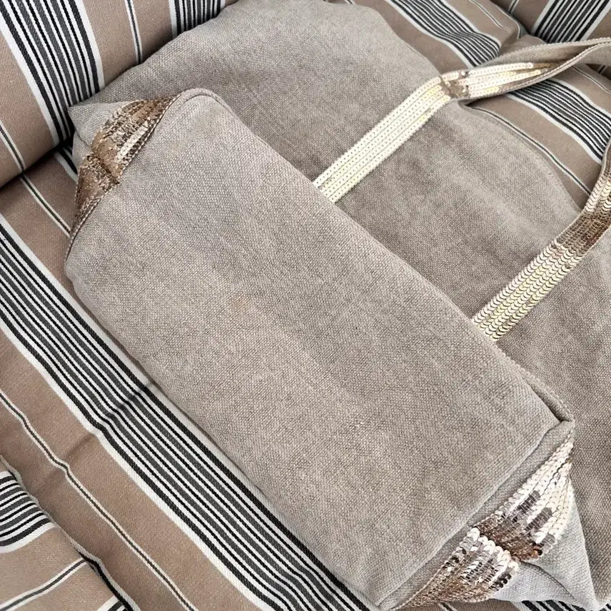 [BUNJANG] Vanessa Bruno Linen Sequin Tote Bag / 바네사브루노 베이지 스팽글 장식 리넨 M 카바스백