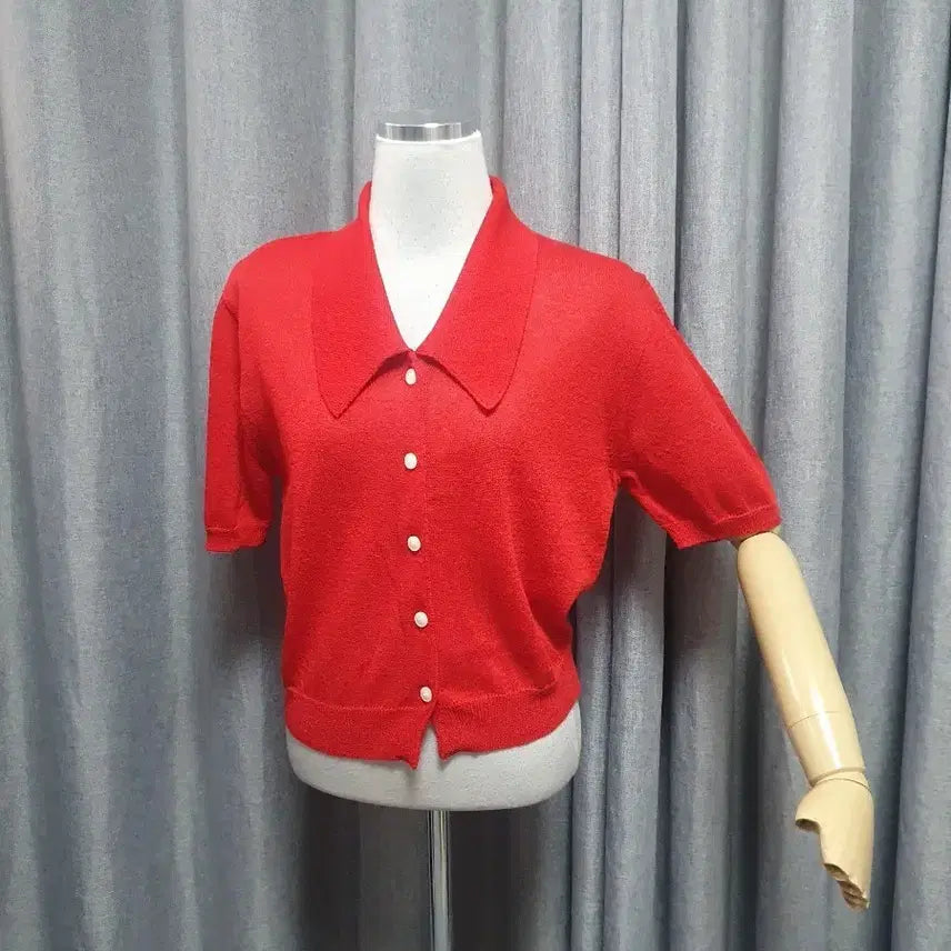[BUNJANG] KARA Red Short-Sleeve Knit Cardigan / 카라 레드 반팔니트가디건
