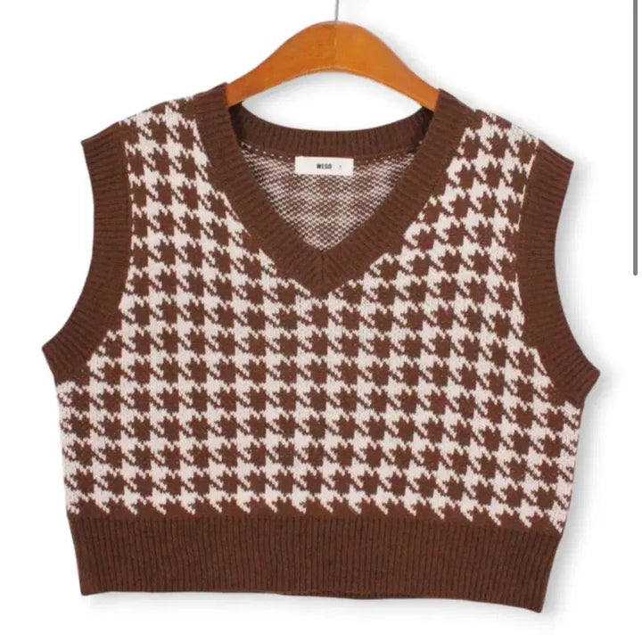 [BUNJANG] WEGO Houndstooth &amp; Jun and Rope Check Knit Vest Set / WEGO 하운드투스 크롭 니트 베스트 + Jun and Rope 체크 니