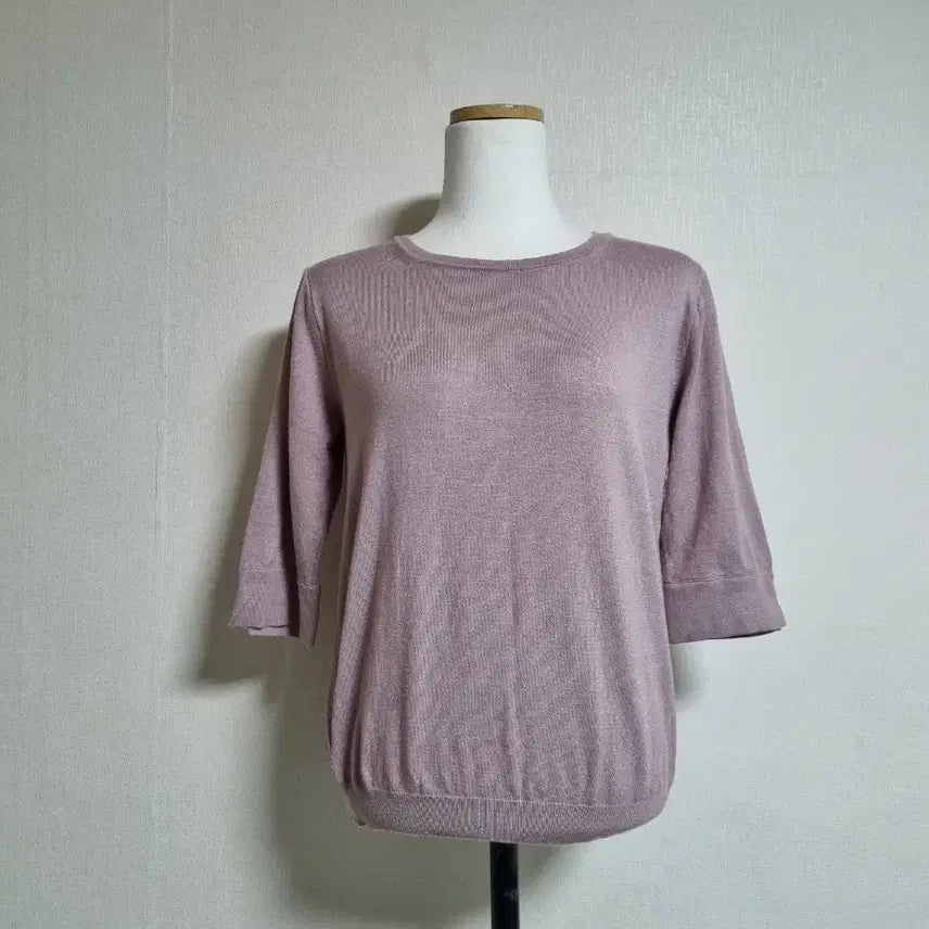 [BUNJANG] Round Neck 3/4 Sleeve Knit Top / 7부 소매 라운드넥 니트 퍼플