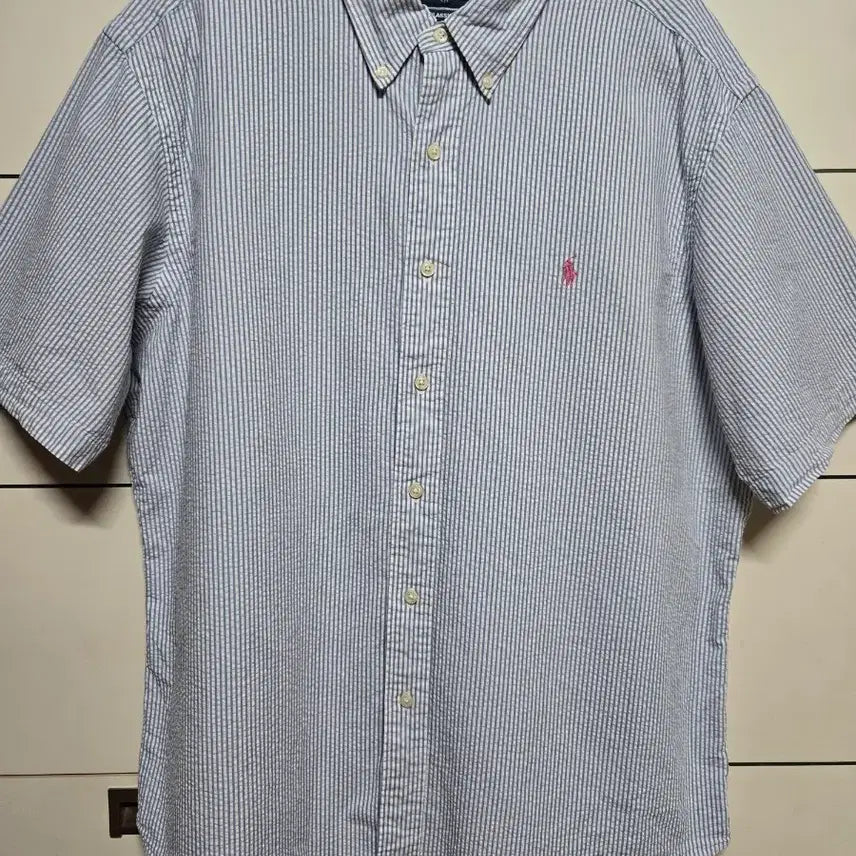 [SOLD OUT] 폴로 랄프로렌 남성 시어서커 블루 스트라이프 반팔셔츠(클레식핏 XL)