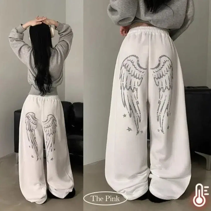 [BUNJANG] White Angel Wing Printing Jogger Pants / 화이트 천사 날개 프린팅 조거팬츠