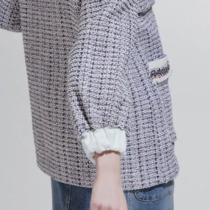 [BUNJANG] LANVIN Tweed Jacket Cardigan / 한섬 랑방컬렉션 LANVIN 135만 트위드 자켓 가디건노카라라운드넥퍼프