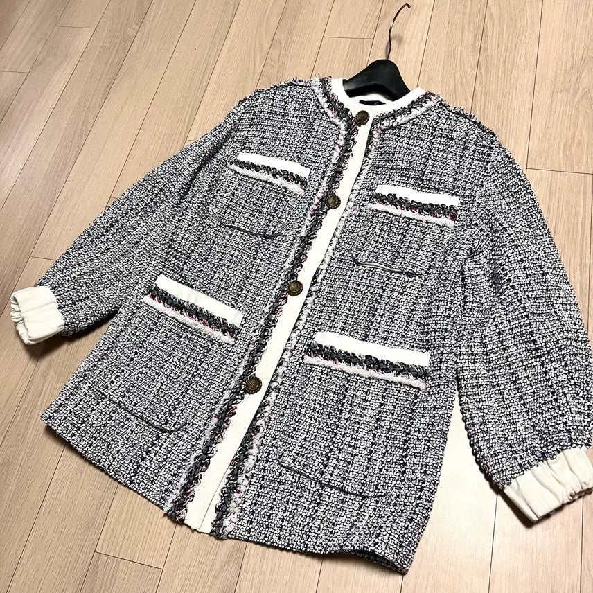 [BUNJANG] LANVIN Tweed Jacket Cardigan / 한섬 랑방컬렉션 LANVIN 135만 트위드 자켓 가디건노카라라운드넥퍼프