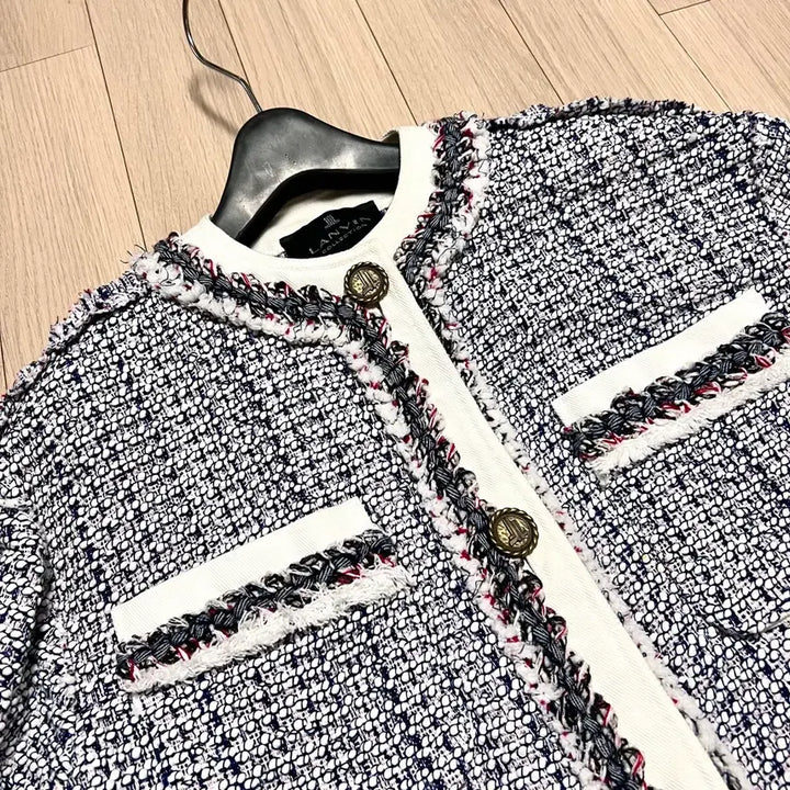 [BUNJANG] LANVIN Tweed Jacket Cardigan / 한섬 랑방컬렉션 LANVIN 135만 트위드 자켓 가디건노카라라운드넥퍼프