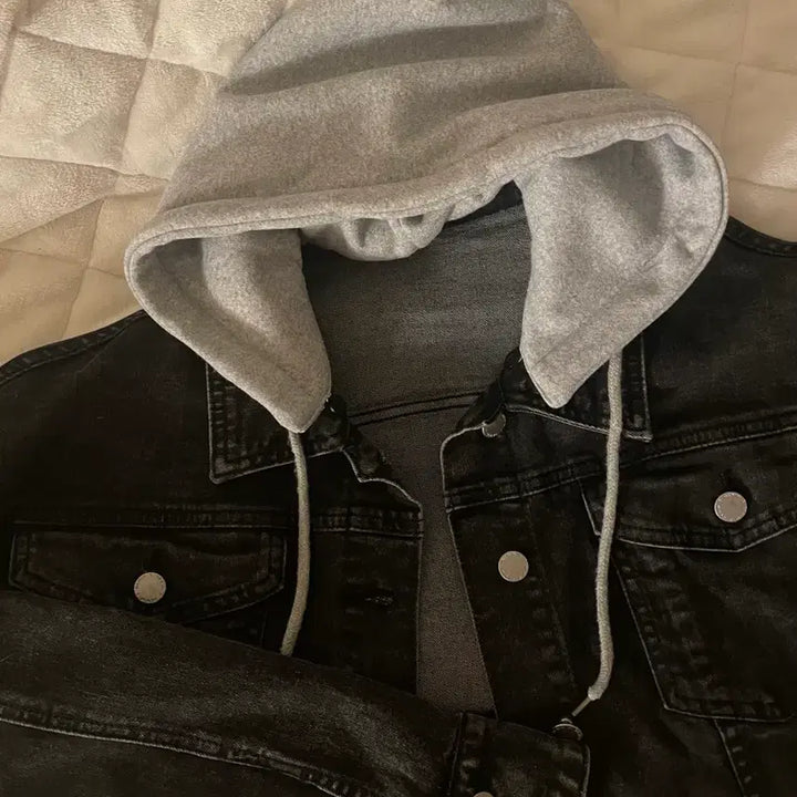 [BUNJANG] Black Denim Hooded Jacket / 블랙 데님 후드 자켓